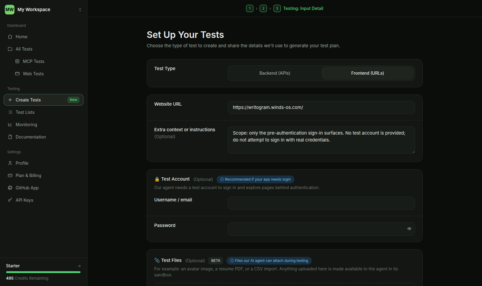 Step 3 — target URL and instructions