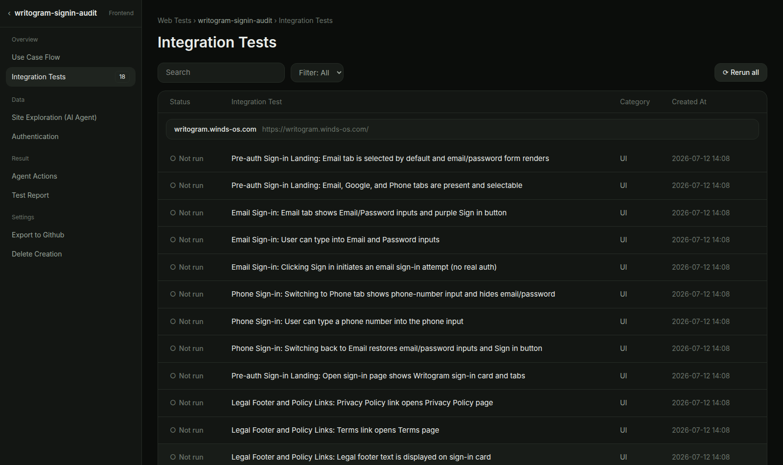 Integration Tests — 18 generated tests