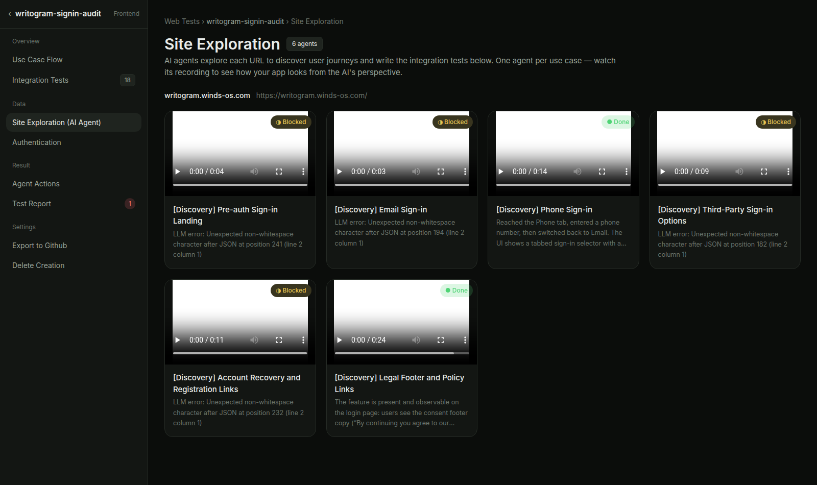 Site Exploration — one agent per feature